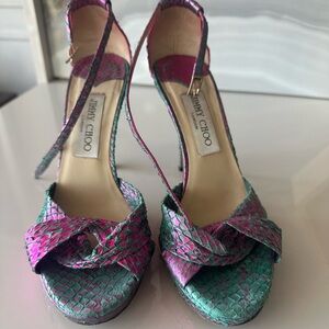Jimmy Choo Pink and Green Iridescent Heels